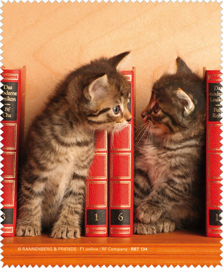Brillenputztuch 'Kätzchen im Bücheregal'