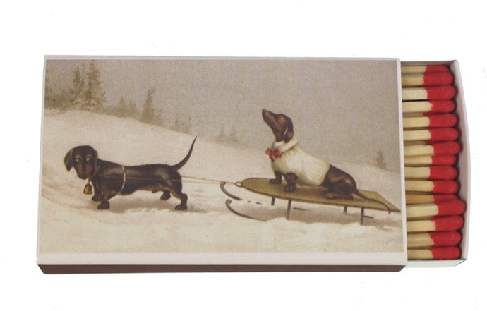 Streichholzer 'Dackel mit Schlitten'