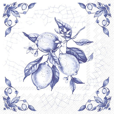 Lunch-Serv. 'Lemon on Tile' blau-weiß