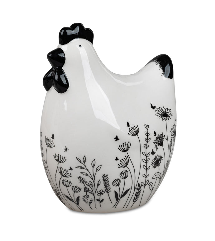 Deko-Huhn 'Blume' schwarz-weiß gr.