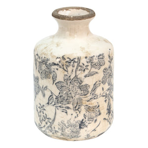 Flaschen-Vase mit grauen Blumen, groß