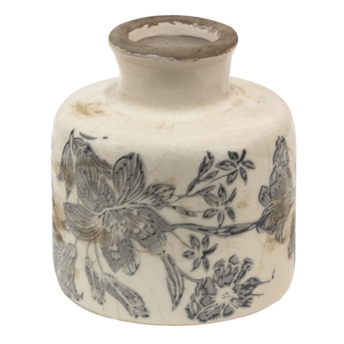 Flaschen-Vase mit grauen Blumen, klein