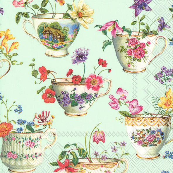 Lunch-Servietten 'Cup of Flowers' light green