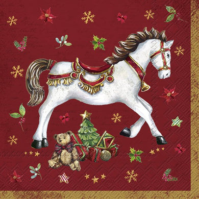 Cocktail-Servietten 'Festive Horse' red